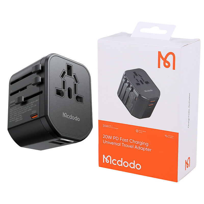 آداپتور فست شارژ  20وات و تبدیل پریز همه کاره مسافرتی مک دودو مدل MCDODO CP-3471