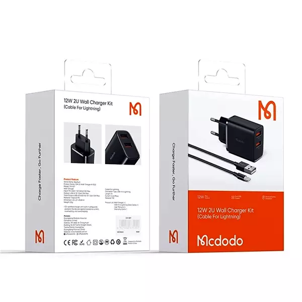 شارژر ديواری 12W مک دودو مدل CH-5071 به همراه کابل لایتنینگ